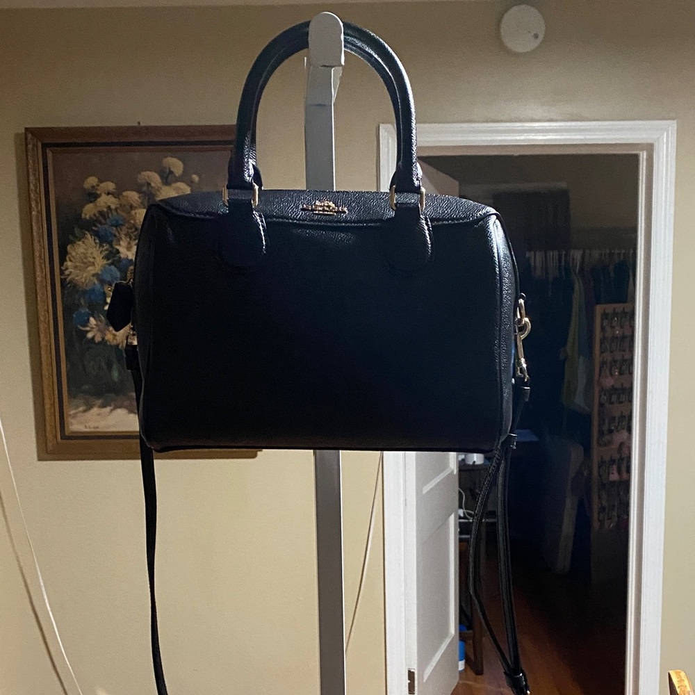 Coach Mini Bennett Black Leather  Handbag with Top Handles and Shoulder Strap